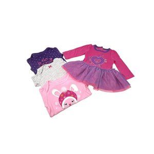 Baby Girl's - Pink & Lavender Dress, 3 Long Sleeve Body Suits -‎ Sizes 3-6 Month